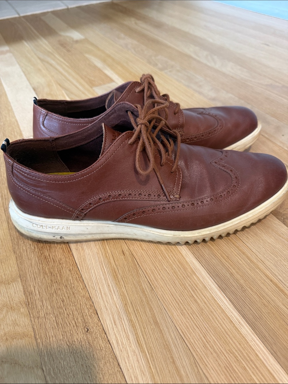 Cole Haan Brown Leather Wingtip Derby with White Sole
